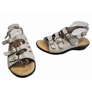 SAS Womens Beige Mystic Web Linen Sandals 9.5 WW Adjustable Straps Open-Toe
